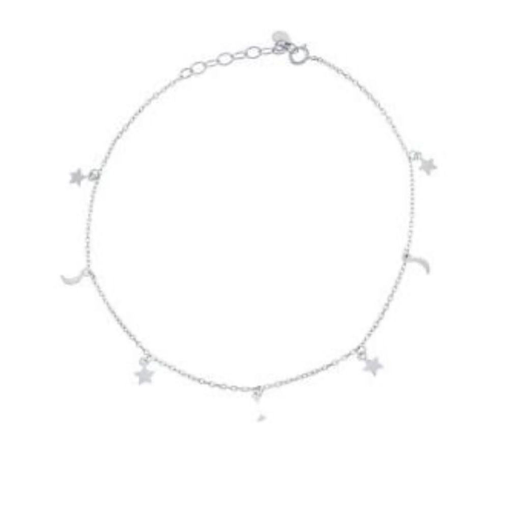 NWT Giani Bernini Sterling Silver Cable Moon Star Ankle Bracelet, 9”